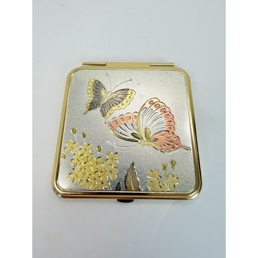 Nacon Tokyo Japan Butterfly Powder Compact Empty Mirror Vintage Square